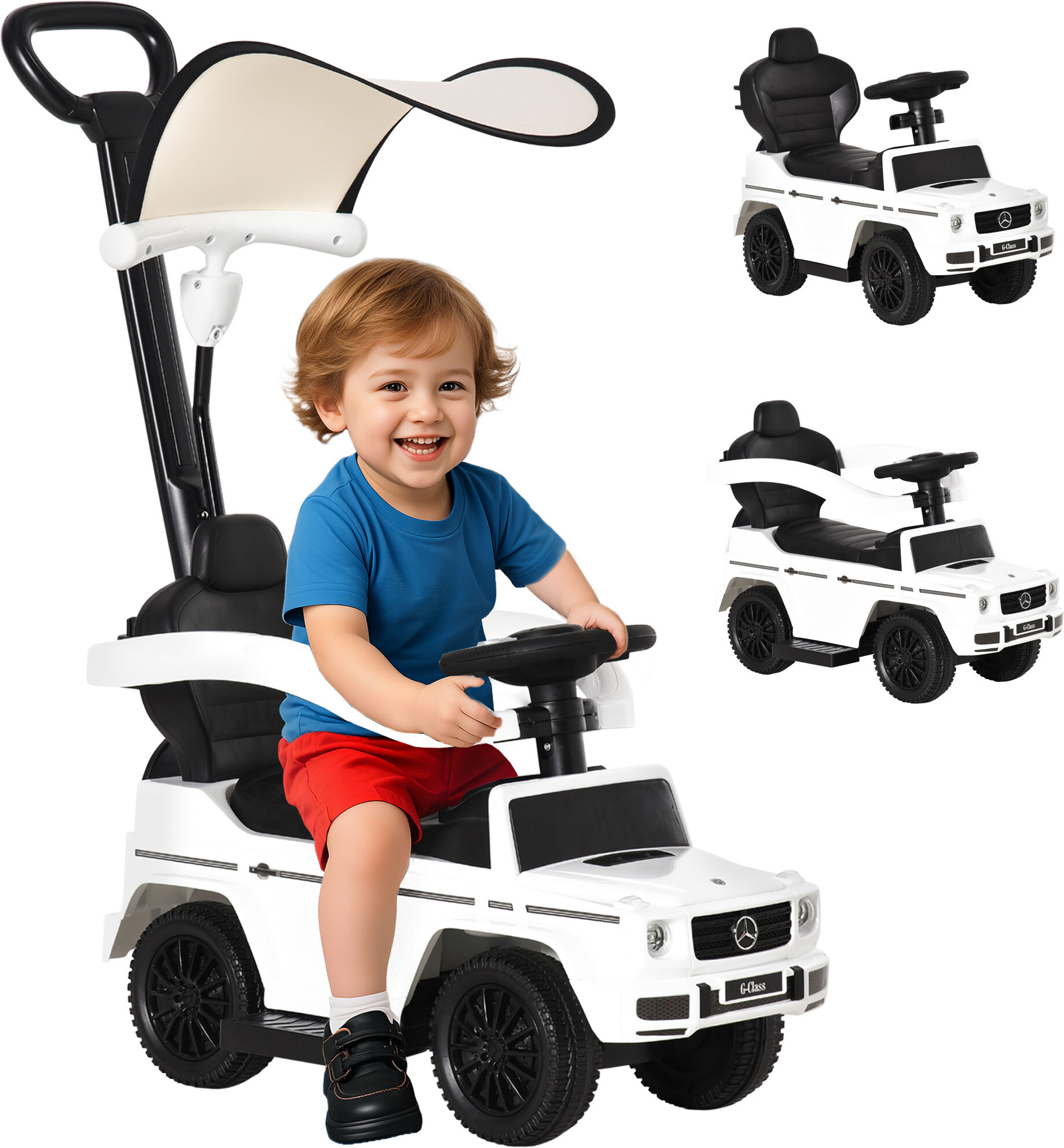 Homcom Macchina a Spinta per Bambini Mercedes-Benz G350 Bianco con Maniglione e Tettuccio per Passeggino Sicuro e Divertente Aosom