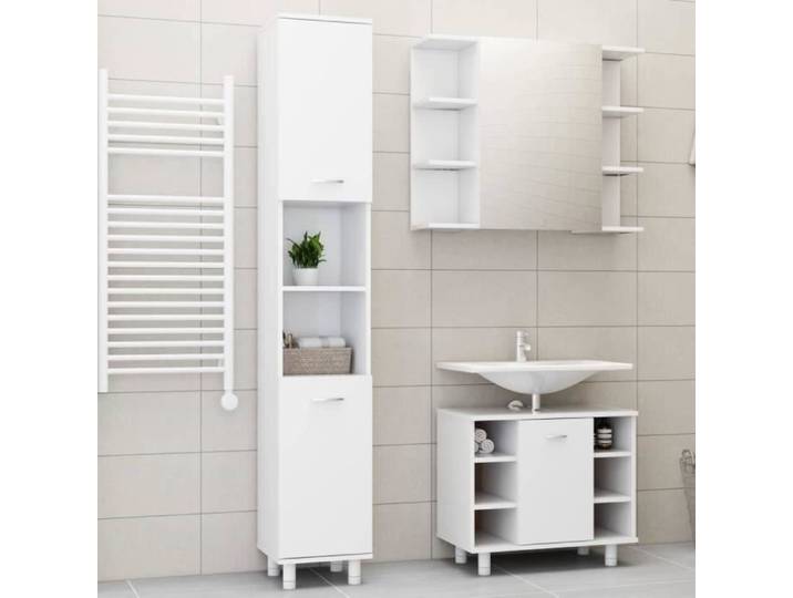 Ensemble de meubles de salle de bain - VIDAXL - 3 pcs - Blanc - Aggloméré - Chic et élégant