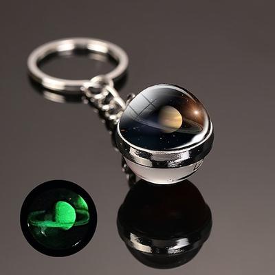 Mond-Schlüsselanhänger, Sonnensystem, Planet, Schlüsselanhänger, Galaxie, Nebel, Weltraum, Schlüsselanhänger, Erde, Sonne, Mars, Jupiter, Saturn, Bild, doppelseitiger Glaskugel-Schlüsselanhänger