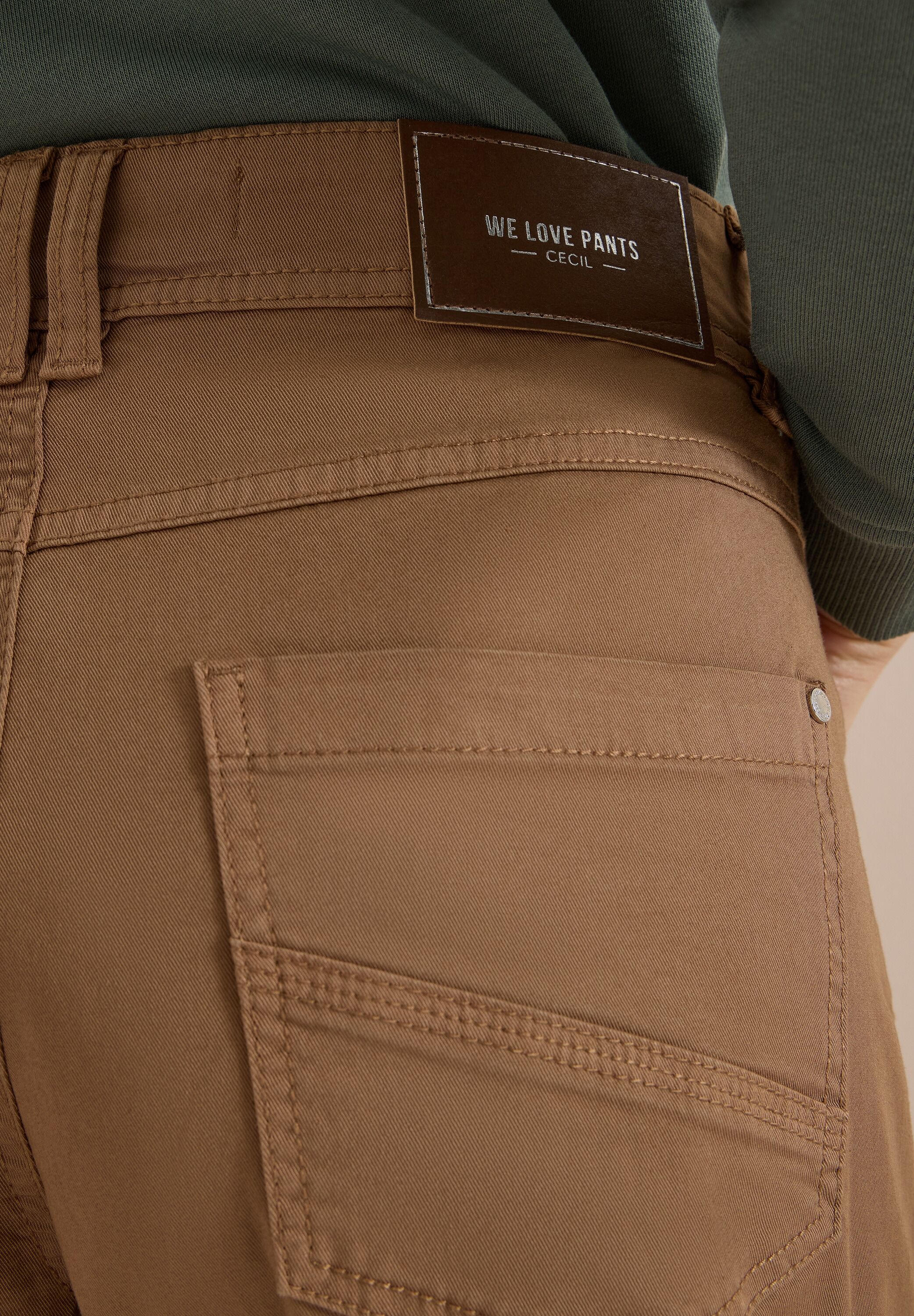 Stoffhose CECIL, Damen, Gr. 33, Länge 28, creamy mocha, Web, Obermaterial: 97% Baumwolle, 3% Elasthan. Futter: 100% Baumwolle, unifarben, lang, Hosen Stoffhose creamy mocha 33, Länge 28