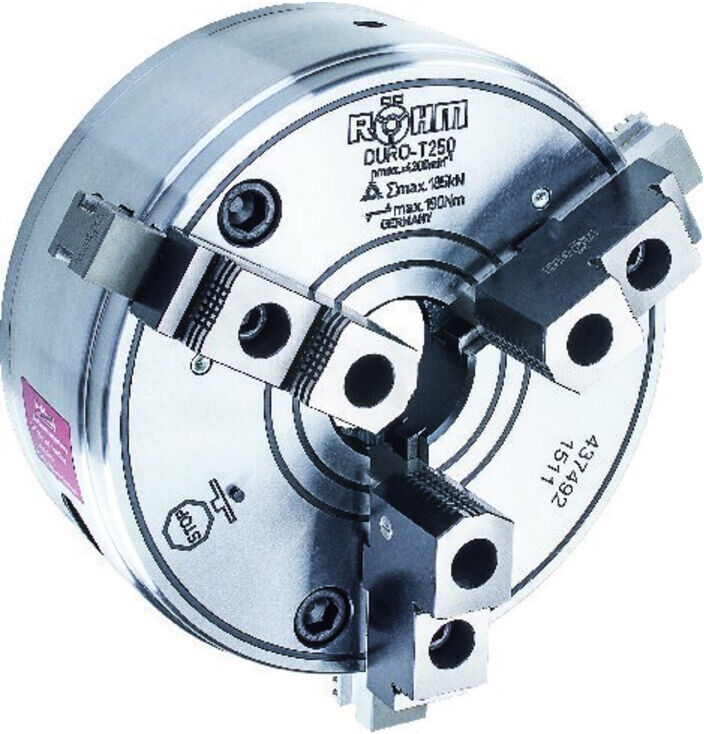 RÖHM Keilstangen-Drehfutter mit Grund- und harten Aufsatzbacken, DIN 702-3, Typ / Aufnahme Kurzkegel: 200/5 (437551)