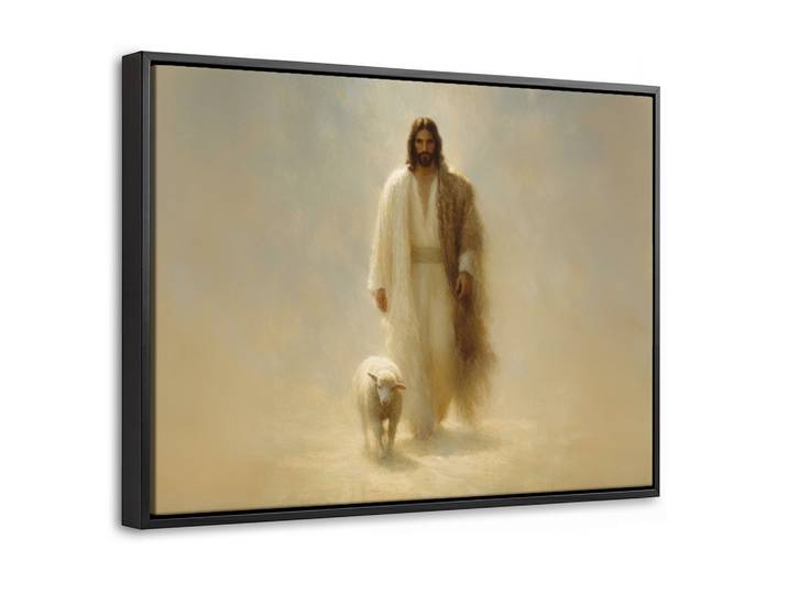LEINWAND Bilder mit Rahmen - Schaf - Jesus - Pinselstriche - Abstrakt - 40x30