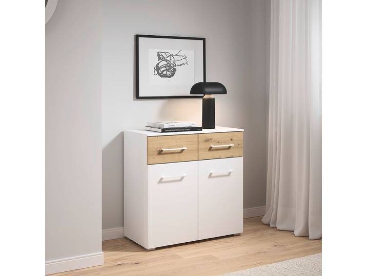 Kommode Boston Extra mit 2 Türen 80 x 81 x 42cm Weiß/Alpinweiß