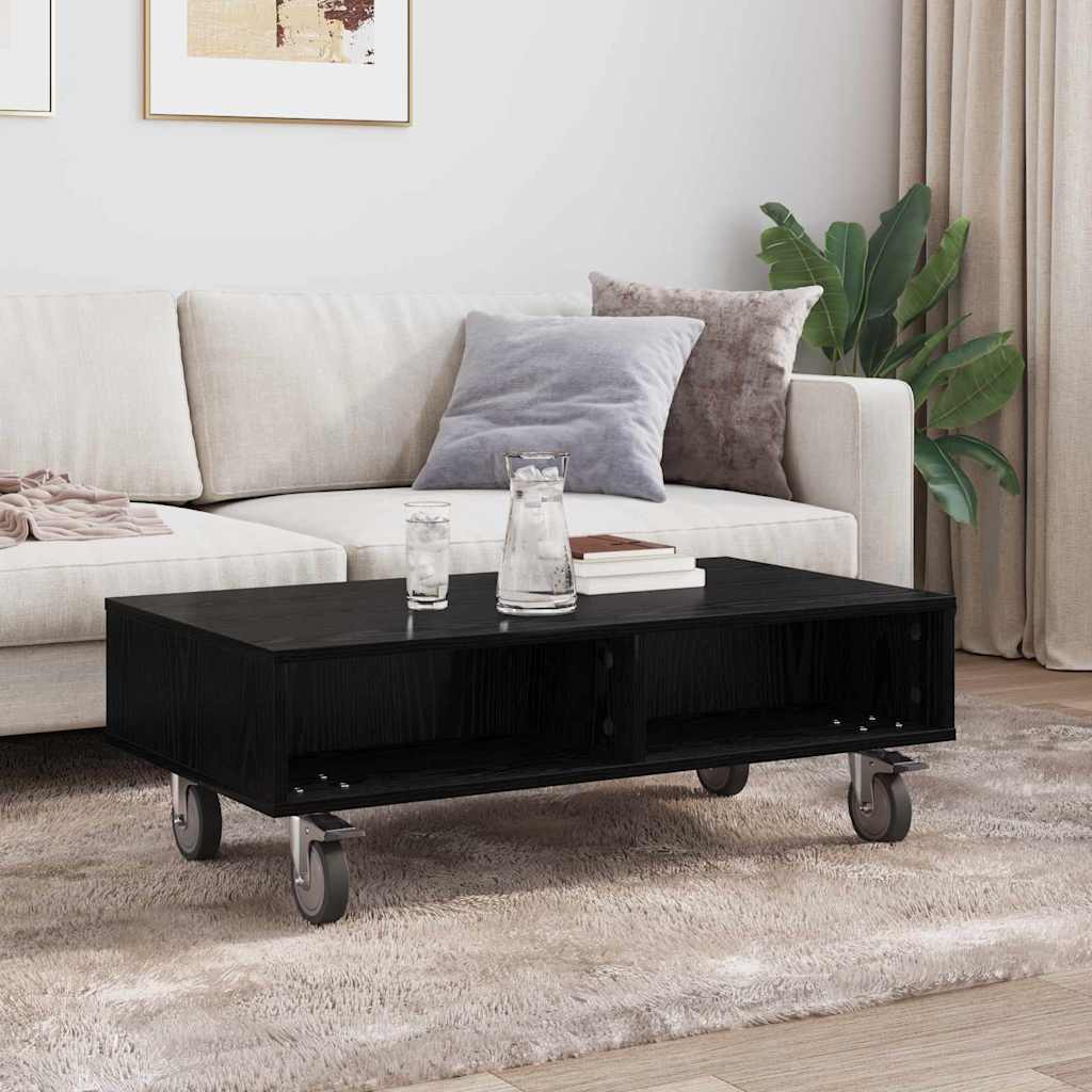 vidaXL Side Table with Wheels Chêne noir 90 x 50 x 30 cm