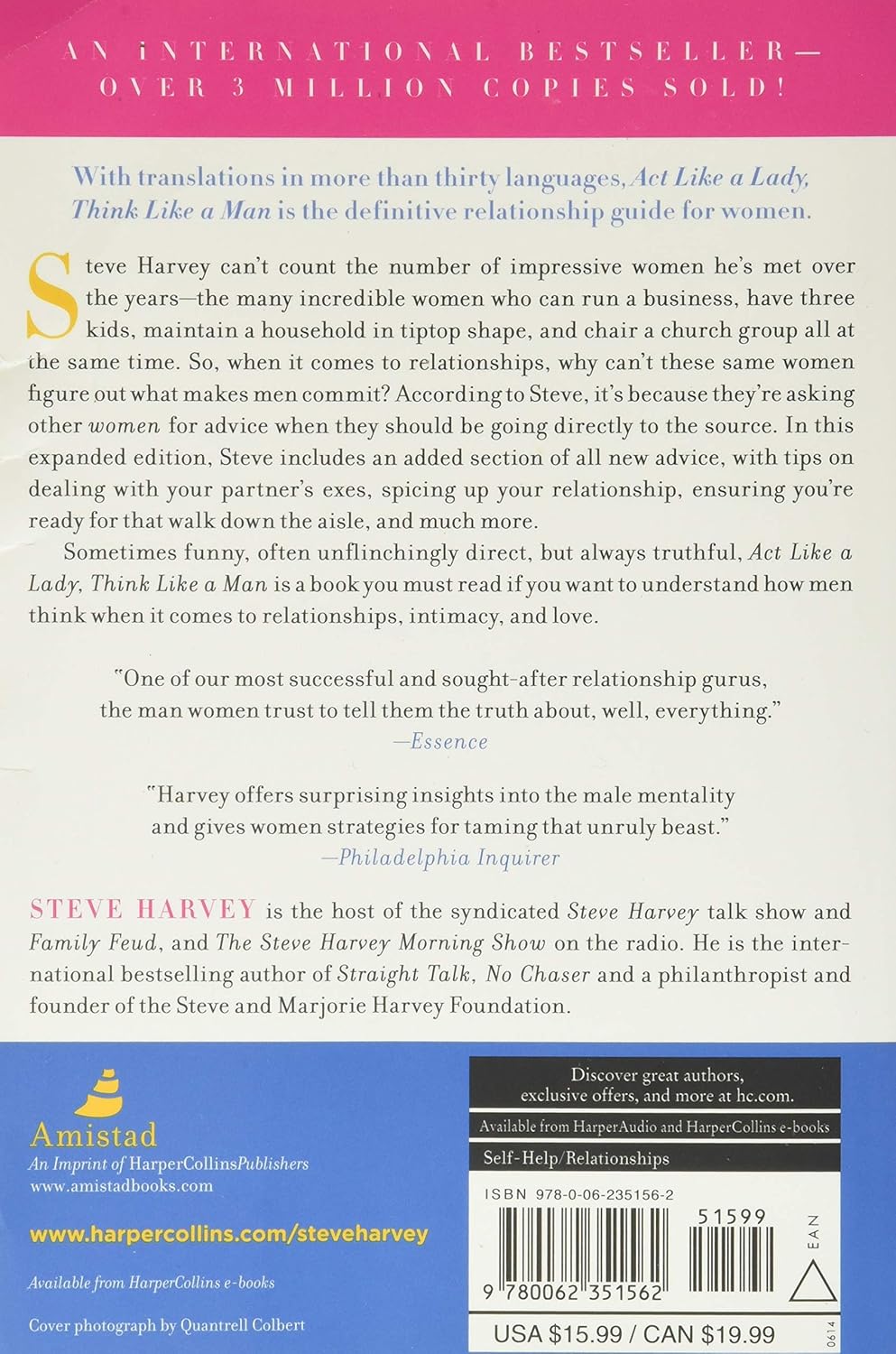 Amistad Act Like a Lady, Think Like a Man, Expanded Edition by Steve Harvey - Paperback - Relationship & Dating Advice for Women - Bestselling Self-Help