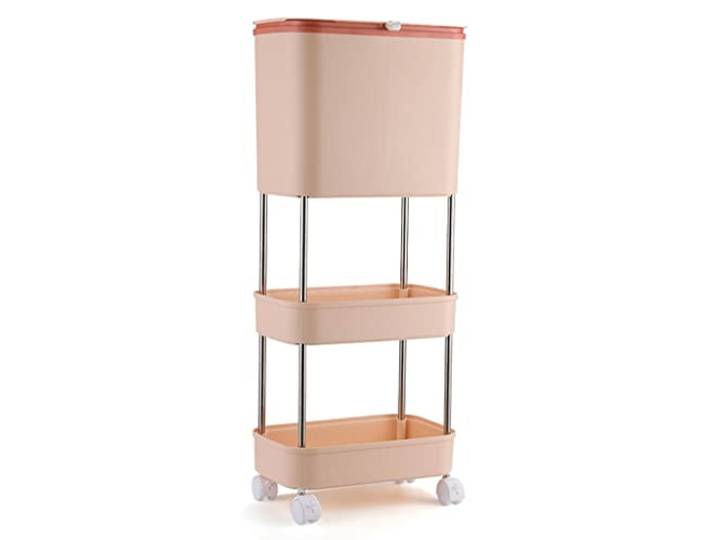 OIFAODAO Mülltonnen， Rechteckiger 2-Fächer-Mülleimer mit Rädern Bad Küche Schlafzimmer(/Pink,3 Tiers)