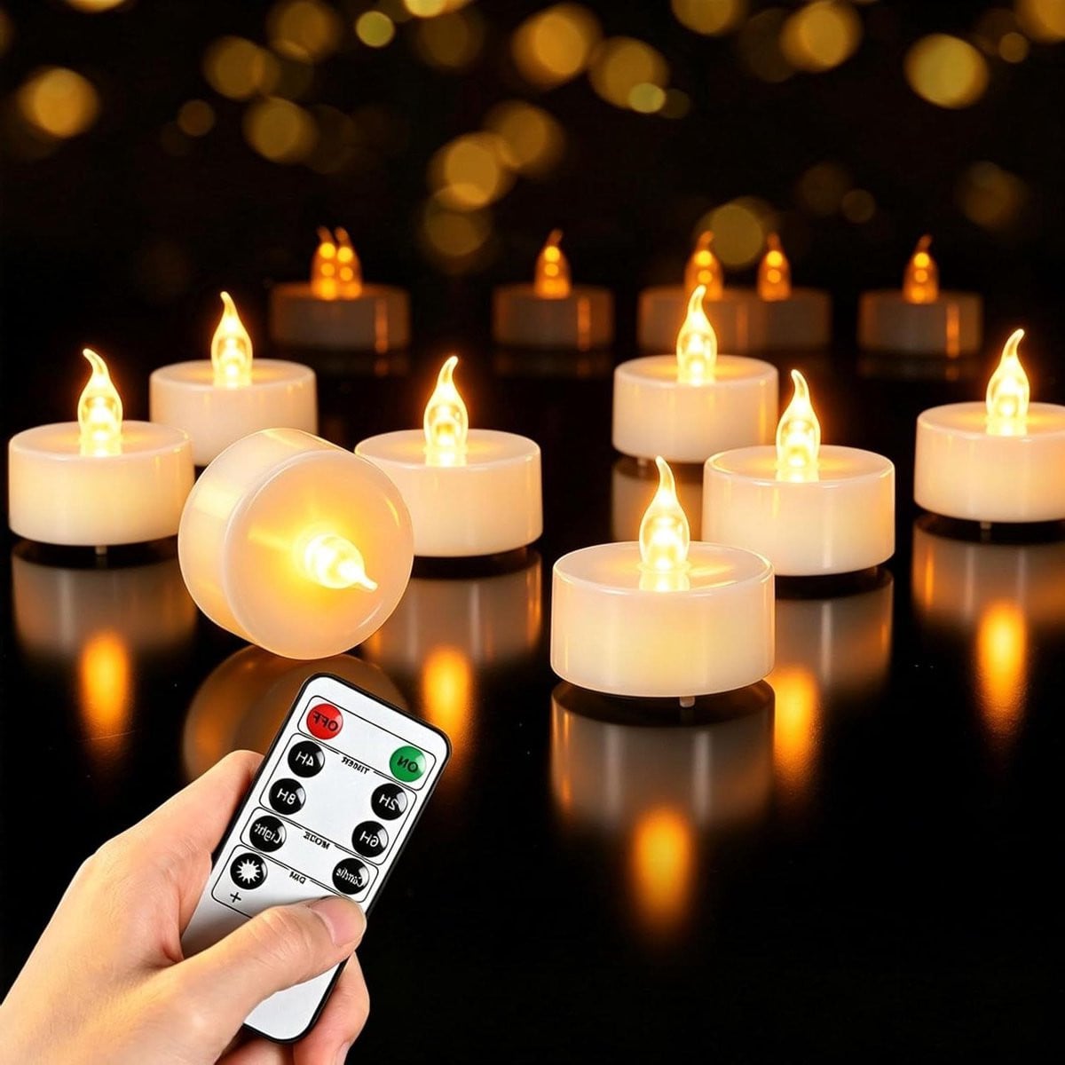 Set van 12 witte vlamloze led theelichtjes met timerfunctie