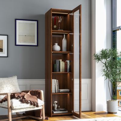 Kodotan sofa Display Cabinet with Glass Doors, Curio Storage Cabinet with 5 Shelves, Bookcase with LED Lights