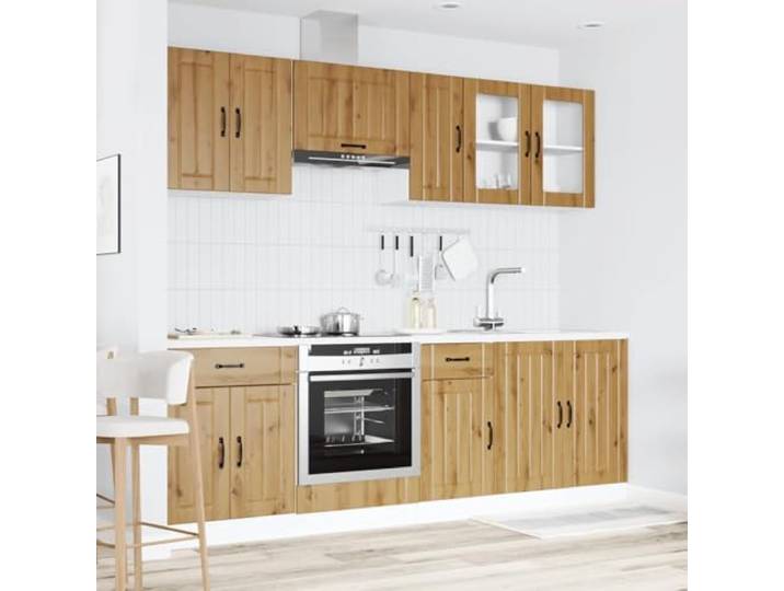 KTHLBRH Kalmar Küchenmöbel-Set, 8-teilig, Eiche Mehrschichtiges Holz und Glas, verstellbare Füße, einfache Wartung, Montage erforderlich
