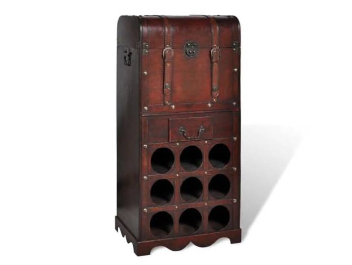 smnyxs Weinregal aus Holz mit Truhe und Schublade für 9 Flaschen Langlebiges Sperrholz, sicherer Riegel, abnehmbare Schublade, Küche, Esszimmer, Wohnzimmer