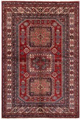 Treasured Knots Southwestern Super Kazak Amara Red/Beige Hand Knotted Wool Rug - 4'10'' x 6'6''