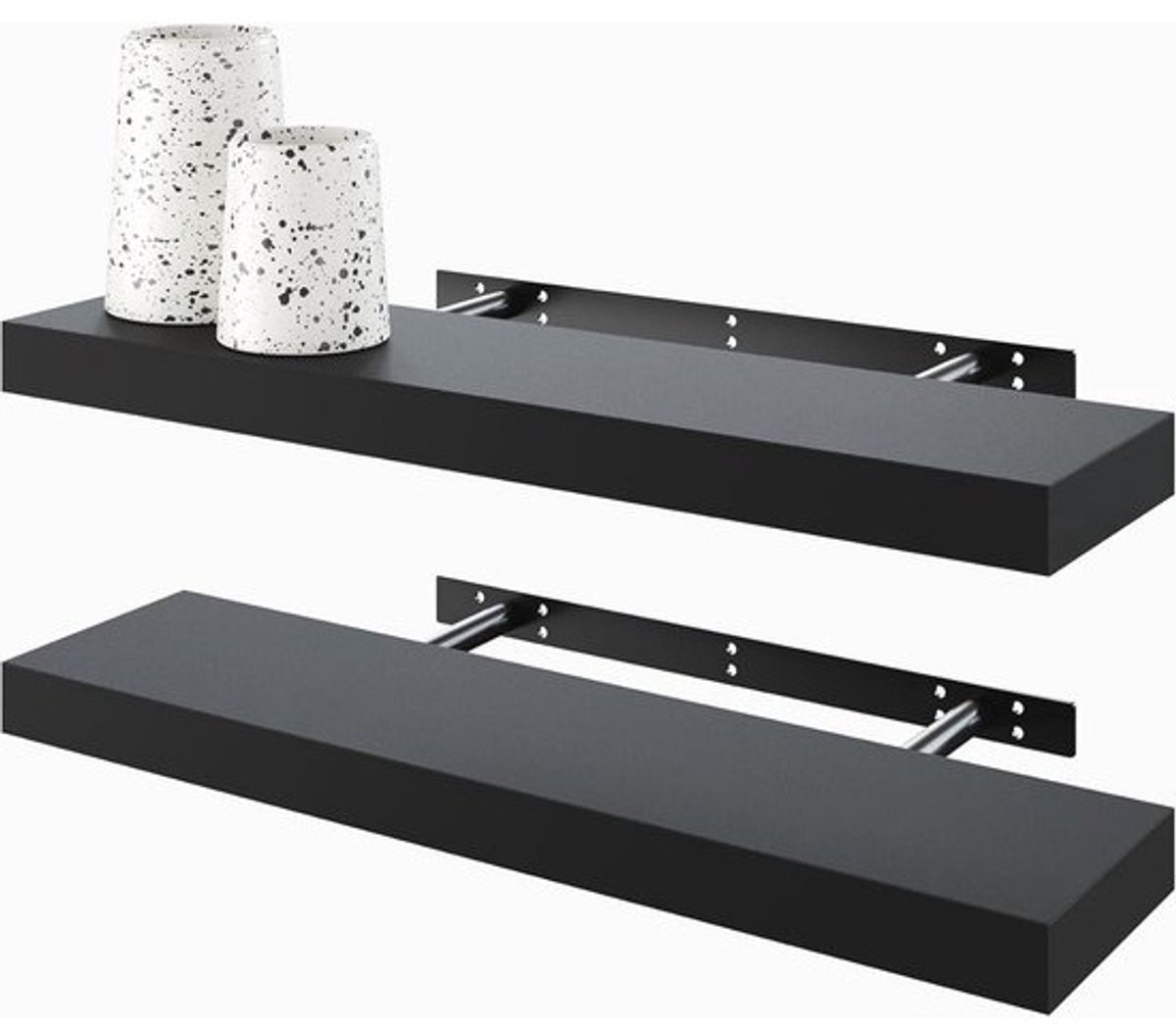 Set van 2 Zwevende Wandplanken - Decoratieve Wandplanken voor Badkamer, Keuken, Woonkamer en Slaapkamer - Zwart