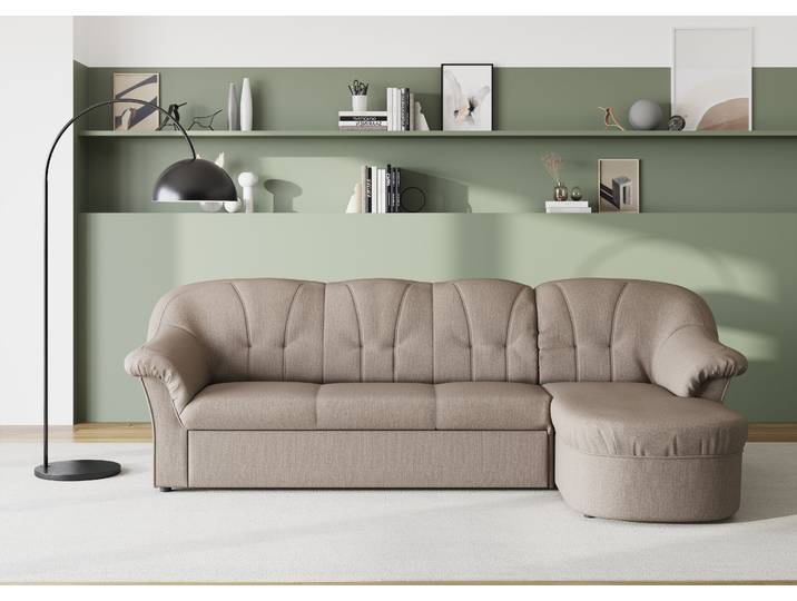 Ecksofa, Beige, 238x141 cm, 100% Polyester, Mit Bettfunktion, Modern, Domo-collection