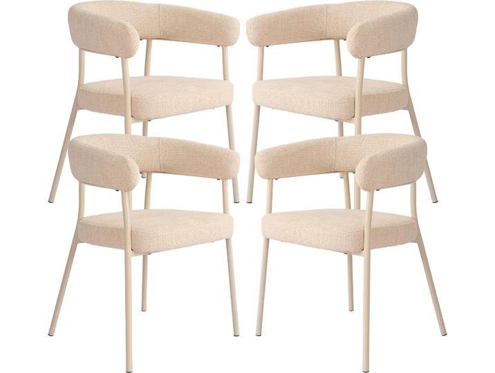 Lot de 4 chaises de salle à manger « Huk » rembourrées\, tissu\, pieds métalliques\, beige