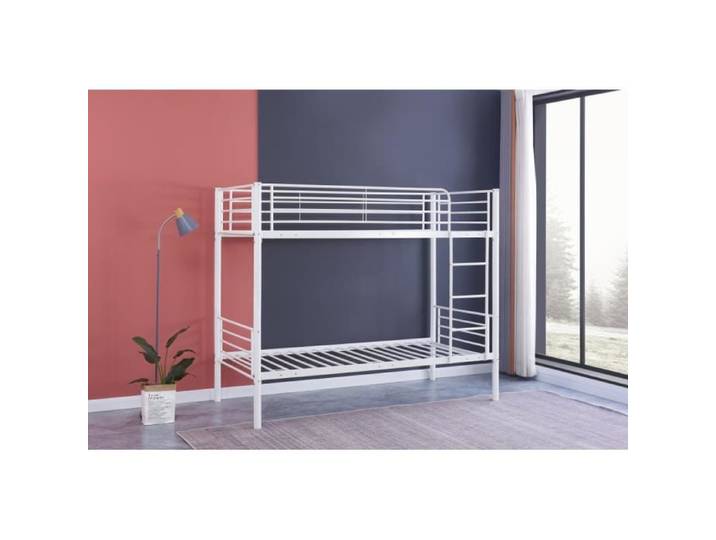 Lit superposé Séparable métal LUNA 1+1 90x190 cm sommier inclus blanc