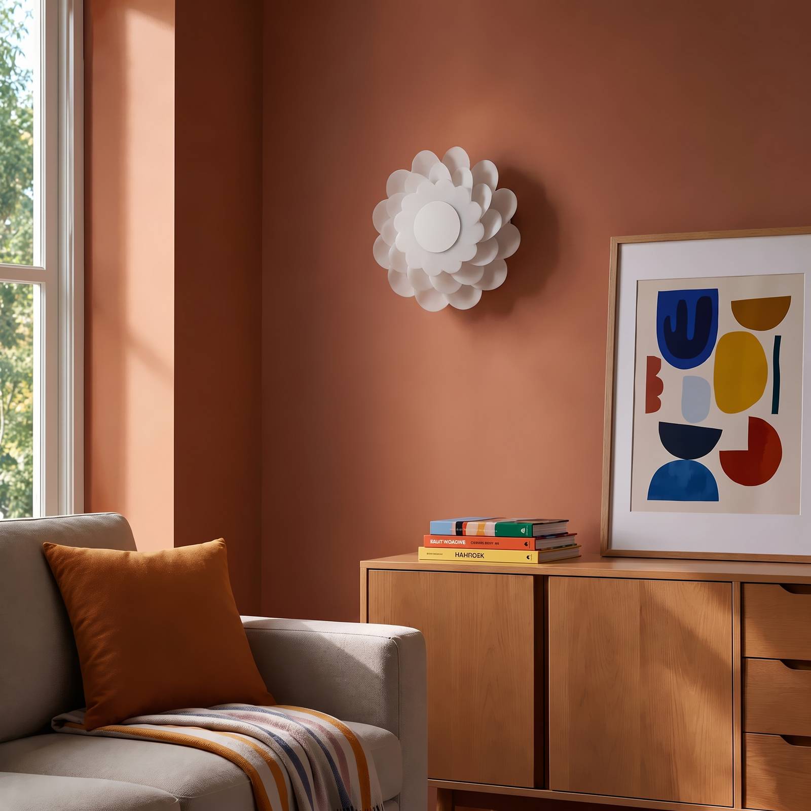 Wandlampe Bloem Lucande, dimmbar, weiß / opal, für Wohn- / Esszimmer, Kunststoff, Modern, Wandleuchte, Wandlampe Innen