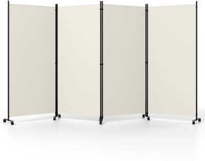 Costway 4 Panel Folding Privacy Screen Room Divider with Wheels-White