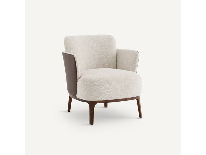 AM.PM Fauteuil pied noyer et tissu bi-matière, Jabote Beige Ecru,Marron