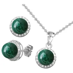 Schmuckset FIRETTI "Multipack Schmuck Geschenk Silber 925 Halskette Ohrstecker Edelstein", bunt (silberfarben, grün, weiß, weiß, grün), Schmuck_Sets, Damen, Silber 925 (Sterlingsilber), Schmuckset, mit Malachit, Zirkonia (synth.)