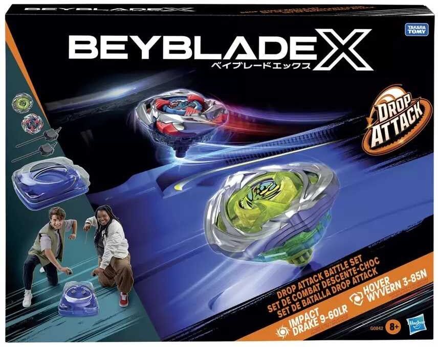 Hasbro Beyblade X X-Drop Battle Set - 2 Beyblade X Spinning Tops, 2 Launchers, Drop Attack Beystadium - Ages 6+