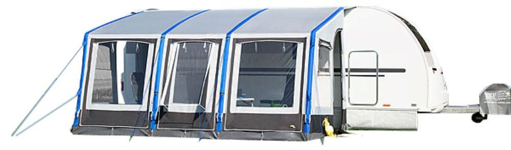DWT aufblasbares Vorzelt Space Air HQ 445 M, 445x280cm, Anbauhöhe 235-250cm - leichtes Wohnwagen Teilzelt m.Luftkammern - inkl. Luftpumpe, Dachspannstange, Abspannmaterial - Reisecamping
