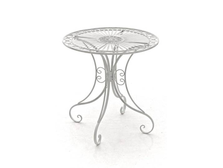 Table de jardin en fer forgé diamètre Ø 70 cm blanc vieilli MDJ10052