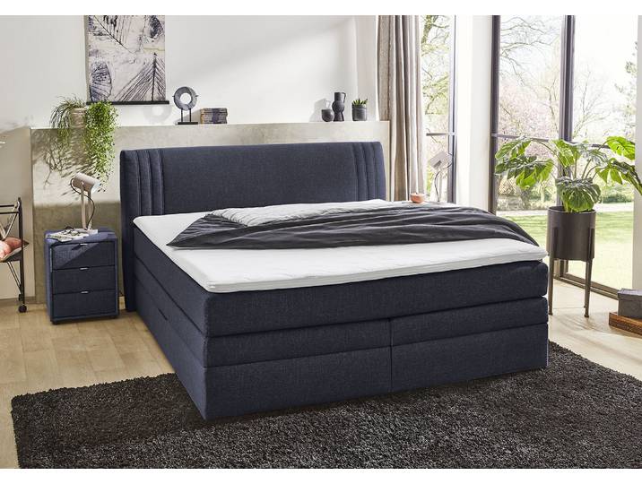 Boxspringbett, Polyester, Dunkelblau, 180×200 cm, Mit Bettkasten & Topper, Jockenhöfer