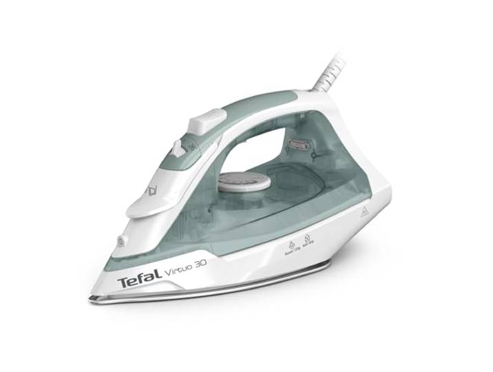 Tefal Virtuo 30 Dampfbügeleisen, 2000 W, 27 g/Min. Dampfabgabe, 120 g/Min. Dampfstoß, 30 Sek. Aufheizzeit, Vertikaldampf, Tropfstopp, Präzisionsbügelspitze, Eukalyptus, FV2C42E0