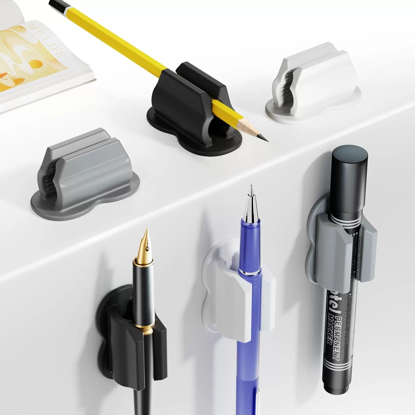 INF Silikon Stifthalter Clips - 2er-Pack Grau