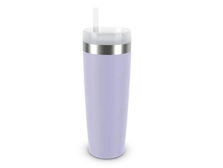 Emsa Travel Mug Cool Isolier-Trinkbecher, Fassungsvermögen von 0,5 L, aus Edelstahl, inkl. Strohhalm, 3 Deckelpositionen, herausragende Isolierung, Lavendel, N2016000