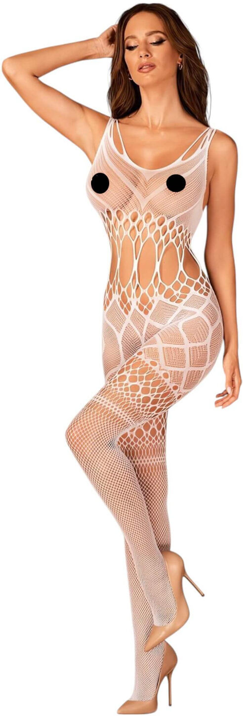 Obsessive G330 - Sheer Patterned Jumpsuit (White) - XL/2XL