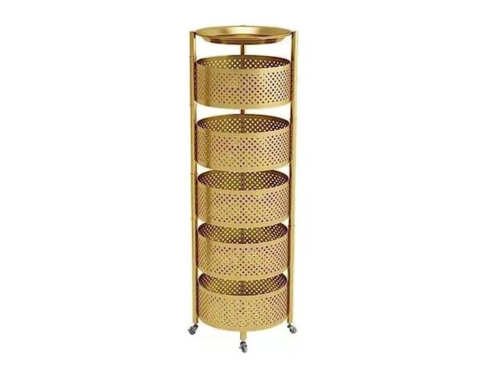 Küchenwagen Servierwagen Rollwagen Runder Rotierender Rollwagen Mit Rädern, Metallwagen, Küchenlagerregal, Rollwagen Für Gemüse Und Obst Regalwagen Aufbewahrungswagen Küchenrollwagen ( Color : Gold ,