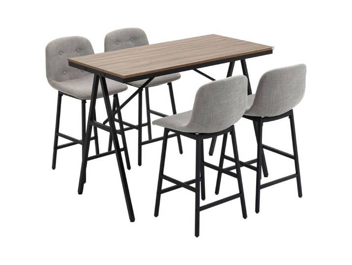 Ensemble table haute HOMCOM 5 pièces avec 4 tabourets style bistrot métal marron clair 120x60x91 cm