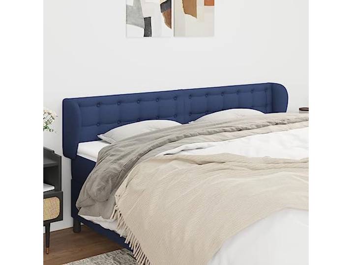 RJPLMFV Kopfteil mit Ohren, blau, 183 x 23 x 78/88 cm, Stoff Höhenverstellbar, stabile Holzfüße, bequeme Rückenlehne, Lieferung mit Montageanleitung