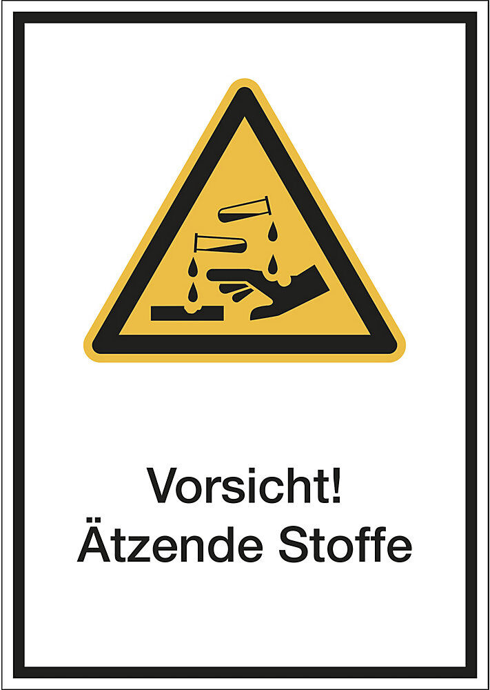 kaiserkraft Kombischilder mit Text für Warnkennzeichen, Vorsicht! Ätzende Stoffe, VE 10 Stk, Kunststoff, LxH 210 x 297 mm
