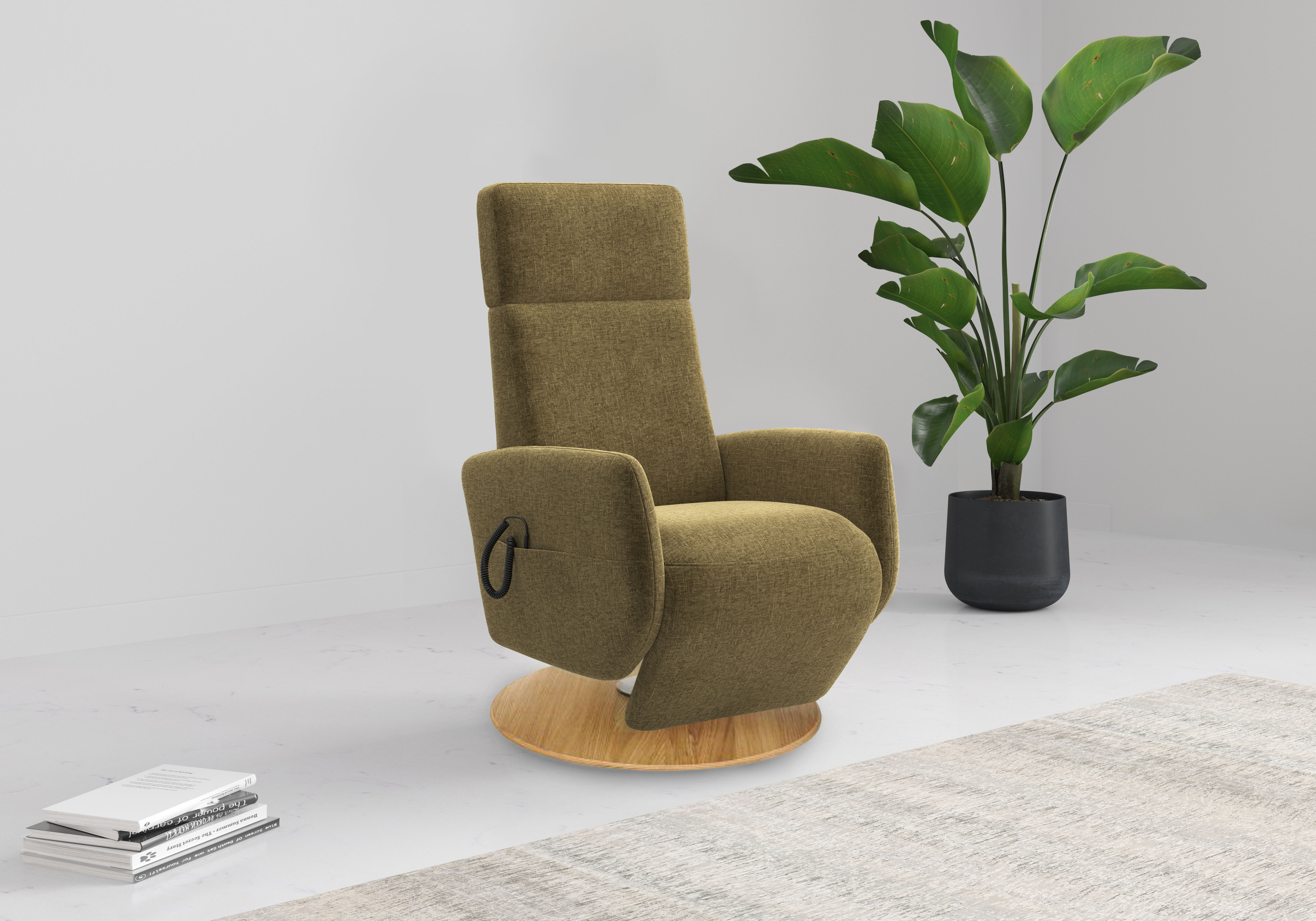 TV-Sessel OTTO HOME "Rochelle mit Kopfteilverstellung & Drehfunktion, weitere Funktionen", grün (olive), B:71cm H:110cm T:82cm, 100% Polyester, Sessel, TV-Sessel, TV-Sessel mit Drehfunktion 360 Grad
