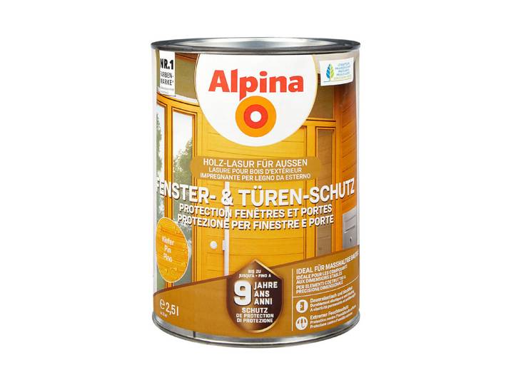 Alpina Holzlasur Fenster- und Türen-Schutz Cannes Kiefer 2.5 l Seidenmatt