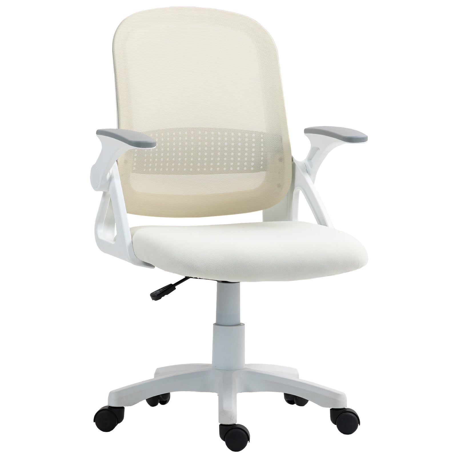 HOMCOM Ergonomische Mesh-Bureaustoel met Opklapbare Armleuningen en Lendensteun, Wit