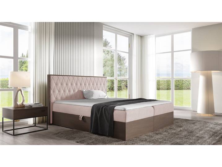Fun Möbel Boxbett Schlafzimmerbett BROMIA in Stoff u. Dunkle-Eiche-Optik (Inkl. Bettkasten, inkl. Kaltschaumtopper), Dunkle-Eiche-Optik