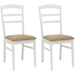 vidaXL Esszimmerstuhl 2 pcs Weiß und Braun Massives Gummiholz