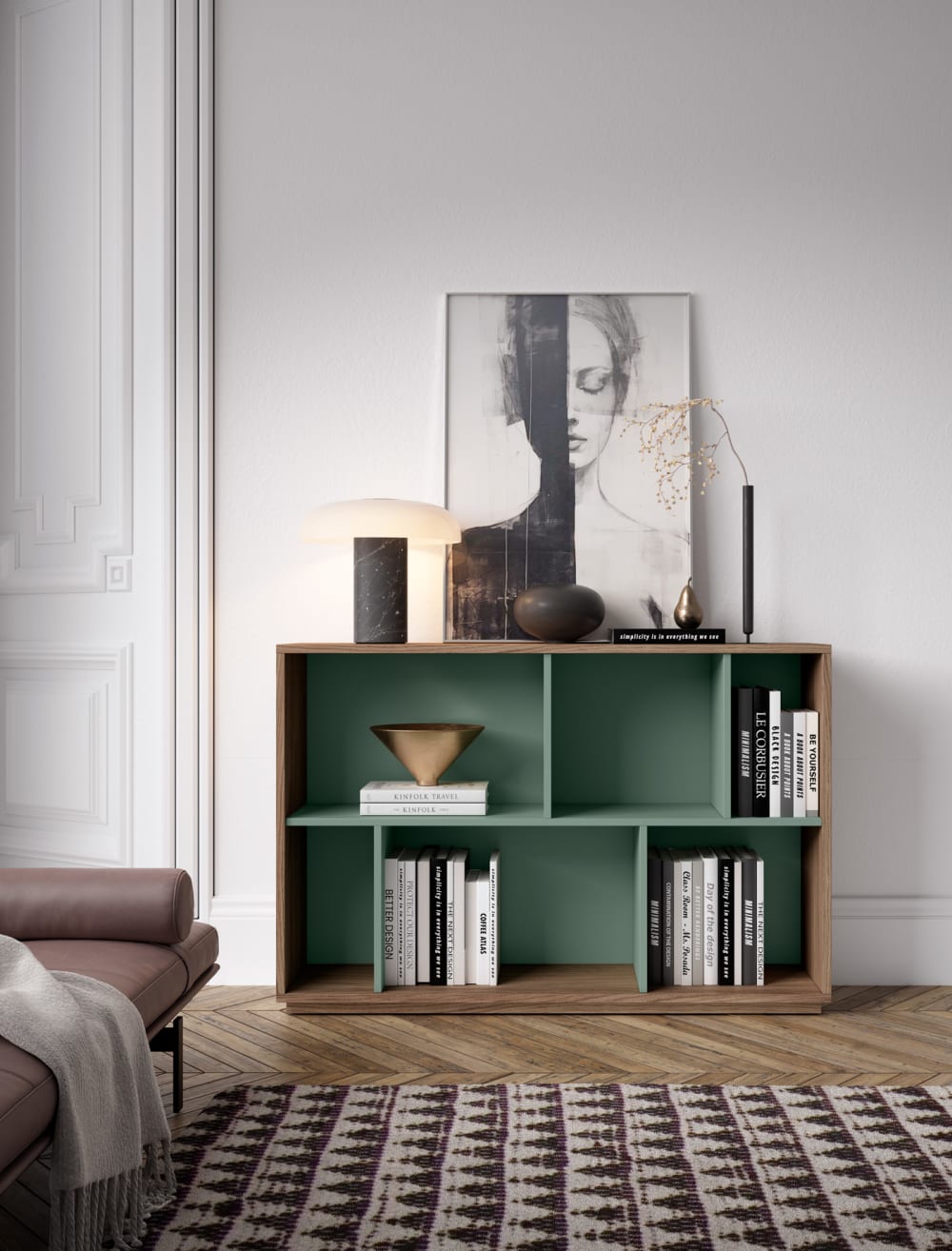 Herdasa Bibliothèque en mélaminé noyer et vert 80x119x32 cm Vert 119x80x32cm