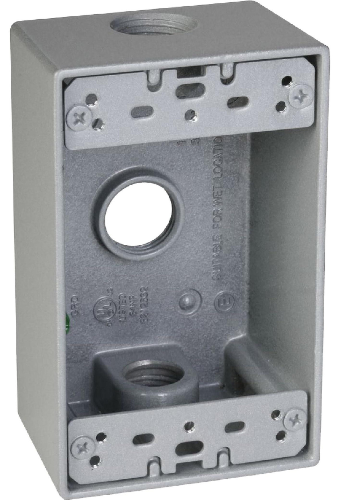 TayMac SB350S weerbestendige doos, 1-bende met (3) 1/2-inch stopcontacten, grijs