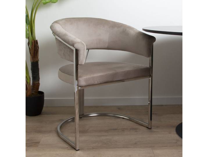 Milton & Oldbrook Velvet Dining Chair Valletta Taupe - Silver