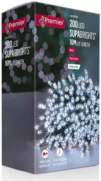 Premier Decorations Premier 200 White LED Supabrights with Multi-Action & Timer