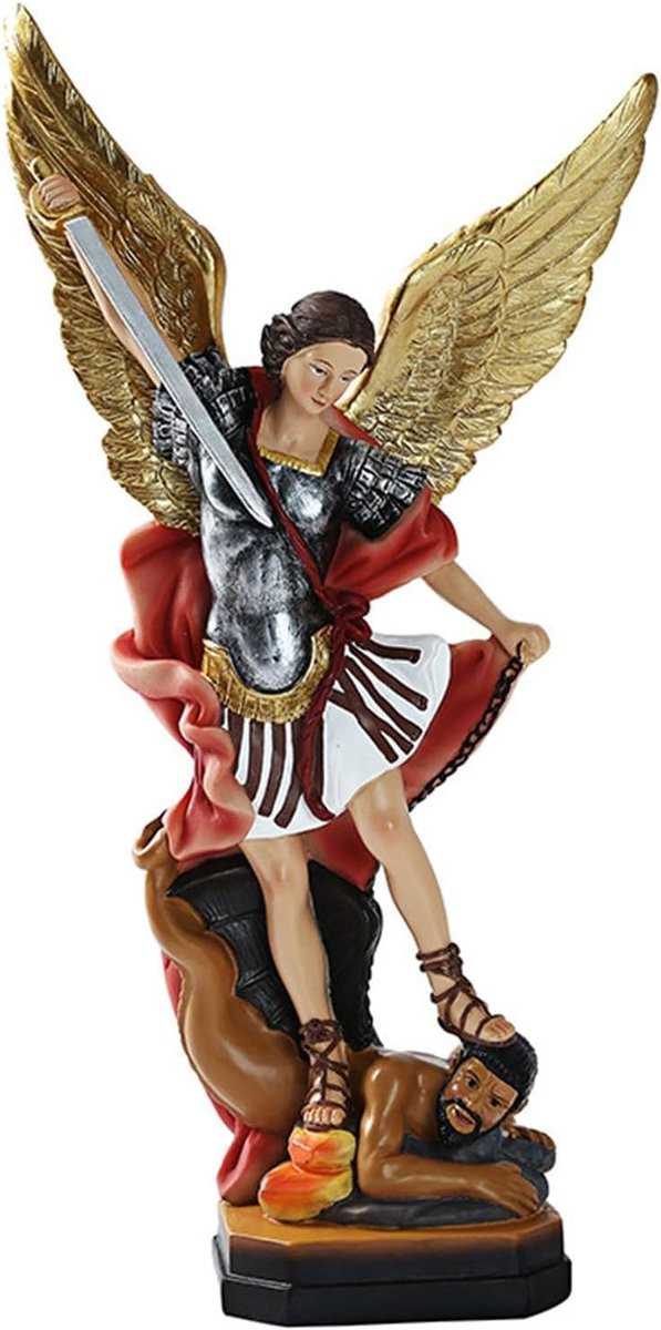 Handgesneden Engel Beeldje St. Michael - Gekleurd - Hoogte: 259 cm