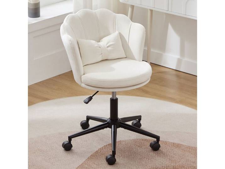 Chaise de bureau pivotante en velours beige hauteur réglable chaise de coiffeuse à roulettes