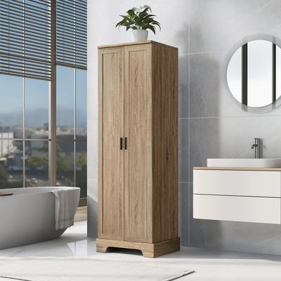 Ostweer Rustic Floor Cabinet Storage Cabinet with 2 Doors, Brown Medicine Cabinet Bathroom Cabinet with Adjustable Shelf