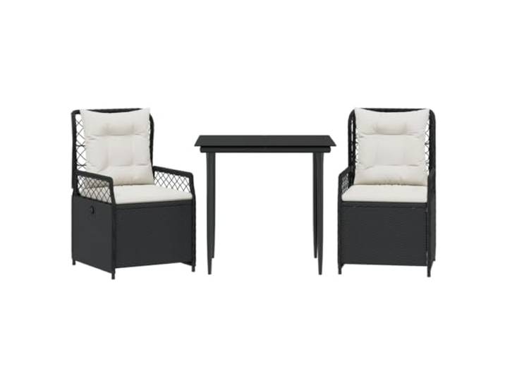 PUGYNBK Esszimmer-Set für den Außenbereich, 3-teilig, synthetisches Rattan, Schwarz