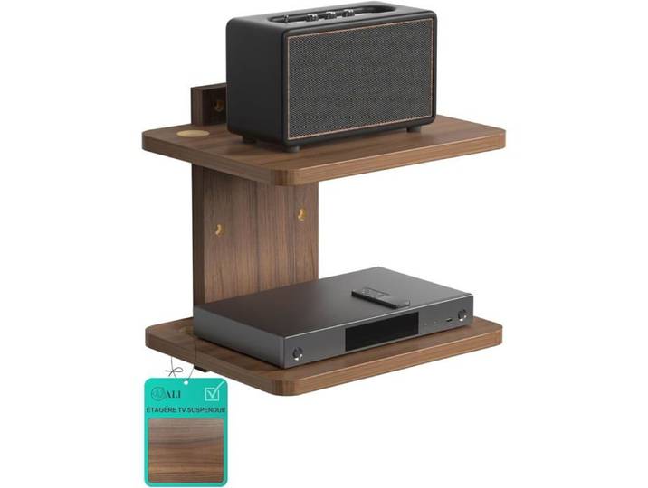 Étagère TV flottante supporte jusqu'à 10kg étagère murale en bois sous étagère TV pour lecteurs DVD boîtes de câbles routeurs