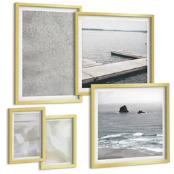 BILDER SET 5er Set - 50x50 cm & 20x30 cm & 40x60 cm Goldrahmen - Abstraktes Design, moderne Texturen